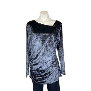 BETABRAND Velvet Tunic Top Asymmetrical Neck Ruched Side Long Sleeve Blue XXL